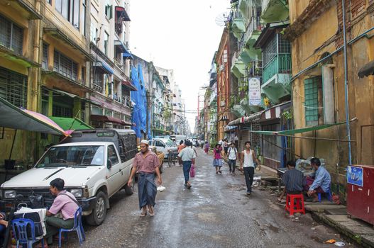 street in central yangon in myanmar