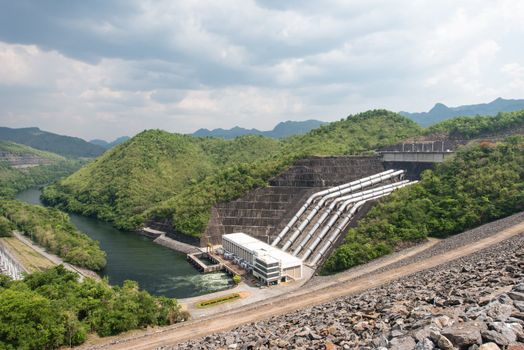 Large hydro electric dam in Thailand, taken on a cloudy day
