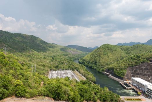 Large hydro electric dam in Thailand, taken on a cloudy day