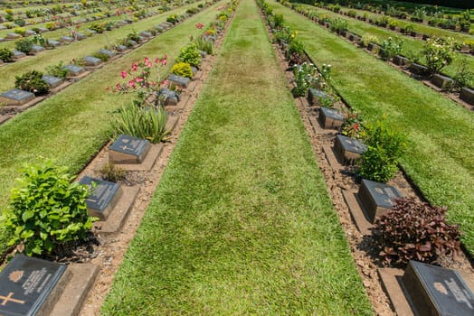 World war two soilder cemetary ground in Thailand, taken on a sunny day