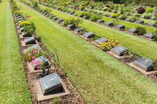 World war two soilder cemetary ground in Thailand, taken on a sunny day