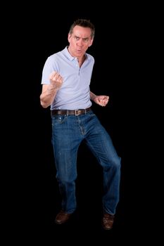 Middle Age Man Doing Funny Dance Pose Black Background
