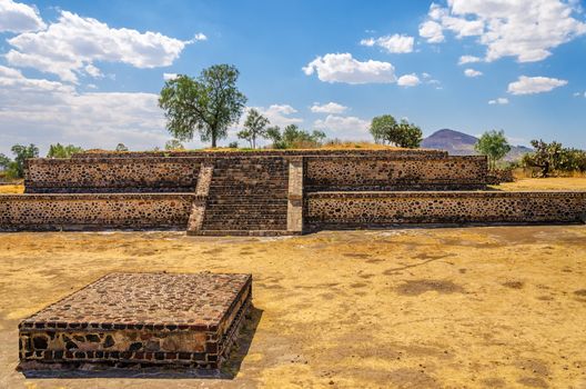 A dusty ancient courtyard in the ruins of Teotihuacan, Mexico