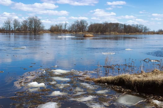 Last ice floating on the river in the spring