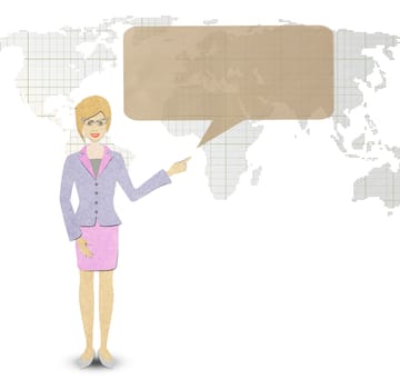 Business woman papercraft   holding a banner