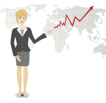 Business Woman papercraft  of a graph showing