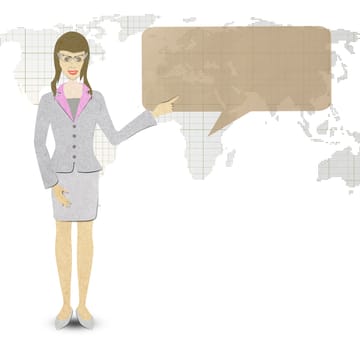 Business woman papercraft   holding a banner