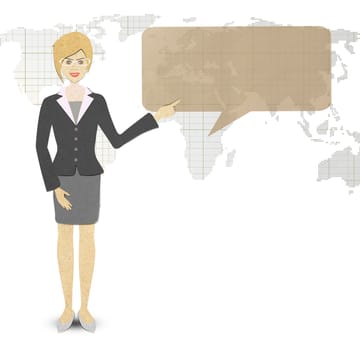 Business woman papercraft   holding a banner