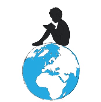 Learning,silhouette Boy reading book in the globe