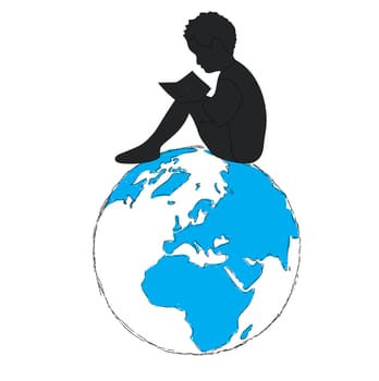 Learning,silhouette Boy reading book in the globe