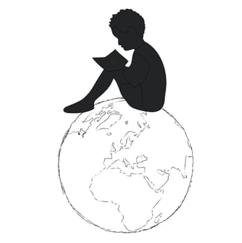 Learning,silhouette Boy reading book in the globe