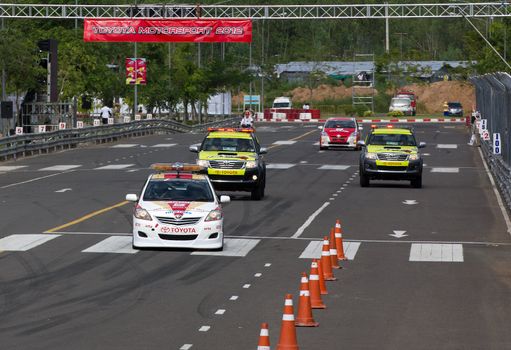 NAKHONRATCHASIMA, THAILAND-SEPTEMBER 02 : Competition " Toyota One Make Race 2012 " Round 4  Championship of Thailand, on SEPTEMBER 02, 2012   at Sport Complex in Nakhonratchasima, Thailand