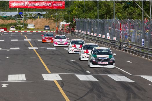 NAKHONRATCHASIMA, THAILAND-SEPTEMBER 02 : Competition " Toyota One Make Race 2012 " Round 4  Championship of Thailand, on SEPTEMBER 02, 2012   at Sport Complex in Nakhonratchasima, Thailand