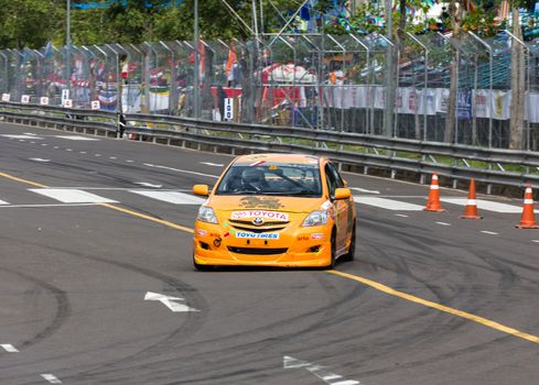 NAKHONRATCHASIMA, THAILAND-SEPTEMBER 02 : Competition " Toyota One Make Race 2012 " Round 4  Championship of Thailand, on SEPTEMBER 02, 2012   at Sport Complex in Nakhonratchasima, Thailand