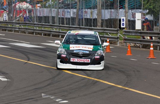 NAKHONRATCHASIMA, THAILAND-SEPTEMBER 02 : Competition " Toyota One Make Race 2012 " Round 4  Championship of Thailand, on SEPTEMBER 02, 2012   at Sport Complex in Nakhonratchasima, Thailand