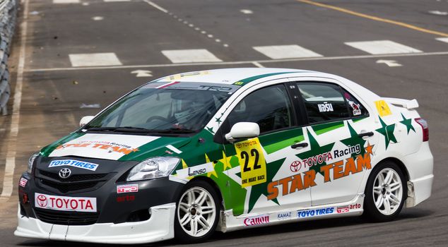 NAKHONRATCHASIMA, THAILAND-SEPTEMBER 02 :Drive by K.Siriphon  in  Competition " Toyota One Make Race 2012 " Round 4  Championship of Thailand, on SEPTEMBER 02, 2012   at Sport Complex in Nakhonratchasima, Thailand