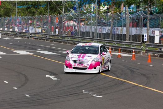 NAKHONRATCHASIMA, THAILAND-SEPTEMBER 02 : Competition " Toyota One Make Race 2012 " Round 4  Championship of Thailand, on SEPTEMBER 02, 2012   at Sport Complex in Nakhonratchasima, Thailand