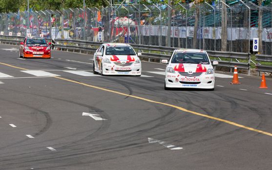 NAKHONRATCHASIMA, THAILAND-SEPTEMBER 02 : Competition " Toyota One Make Race 2012 " Round 4  Championship of Thailand, on SEPTEMBER 02, 2012   at Sport Complex in Nakhonratchasima, Thailand