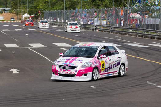 NAKHONRATCHASIMA, THAILAND-SEPTEMBER 02 : Competition " Toyota One Make Race 2012 " Round 4  Championship of Thailand, on SEPTEMBER 02, 2012   at Sport Complex in Nakhonratchasima, Thailand