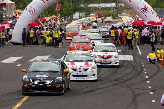 NAKHONRATCHASIMA, THAILAND-SEPTEMBER 02 : Competition " Toyota One Make Race 2012 " Round 4  Championship of Thailand, on SEPTEMBER 02, 2012   at Sport Complex in Nakhonratchasima, Thailand