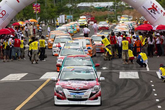 NAKHONRATCHASIMA, THAILAND-SEPTEMBER 02 : Competition " Toyota One Make Race 2012 " Round 4  Championship of Thailand, on SEPTEMBER 02, 2012   at Sport Complex in Nakhonratchasima, Thailand