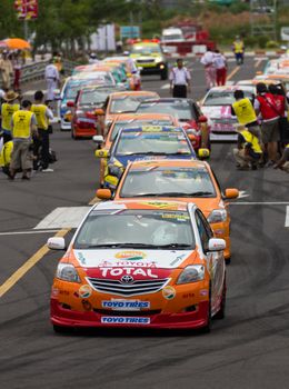 NAKHONRATCHASIMA, THAILAND-SEPTEMBER 02 : Competition " Toyota One Make Race 2012 " Round 4  Championship of Thailand, on SEPTEMBER 02, 2012   at Sport Complex in Nakhonratchasima, Thailand