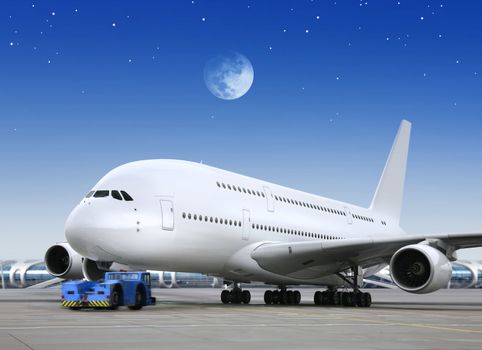 airport and plane in the bright of the moon