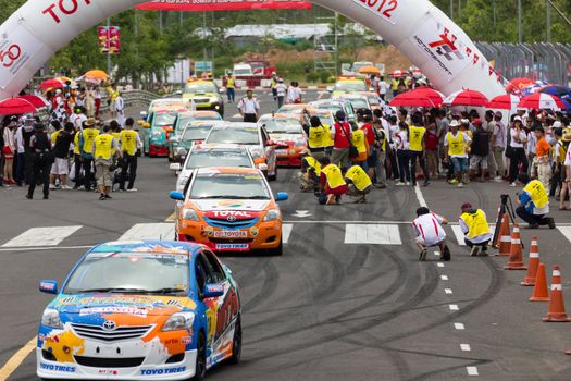 NAKHONRATCHASIMA, THAILAND-SEPTEMBER 02 : Competition " Toyota One Make Race 2012 " Round 4  Championship of Thailand, on SEPTEMBER 02, 2012   at Sport Complex in Nakhonratchasima, Thailand