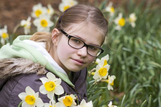 young girl in spring park