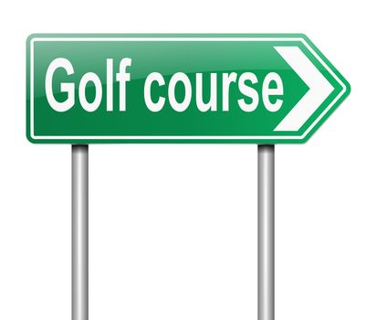 Illustration depicting a sign with a golf course concept.