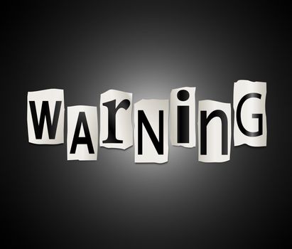 Illustration depicting cut out letters arranged to form the word warning.