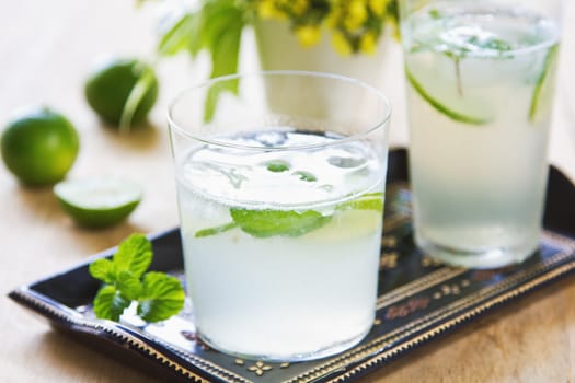 Lime with mint and soda juice