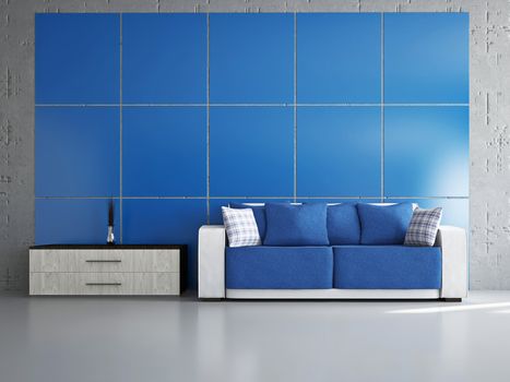 Livingroom with sofa near the wall
