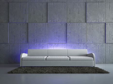 Livingroom with sofa near the wall