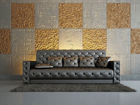 Livingroom with sofa near the wall