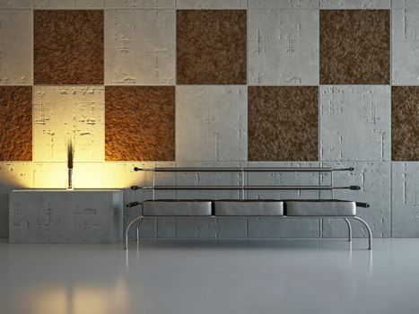 Livingroom with sofa near the wall