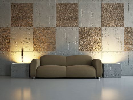 Livingroom with sofa near the wall