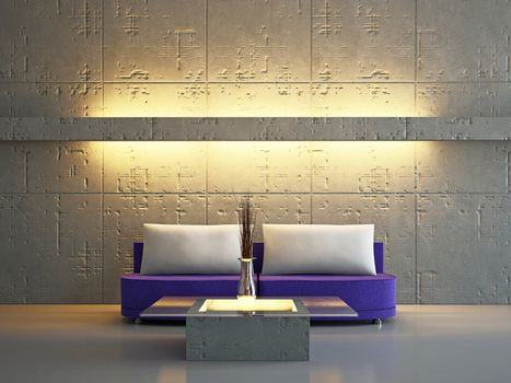 Livingroom with sofa near the wall