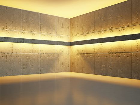 The old concrete wall with bright lighting