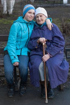 Grandmother and granddaughter for a walk.