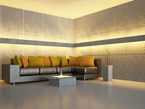 Livingroom with sofa near the wall