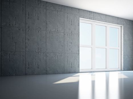 The empty room with big panoramic window