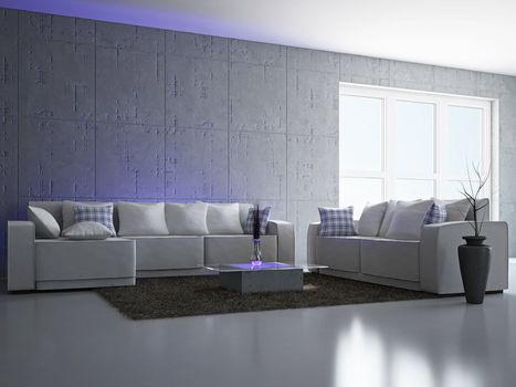 Livingroom with sofa near the wall