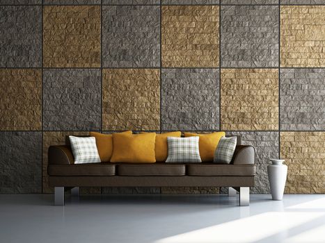 Livingroom with sofa near the wall