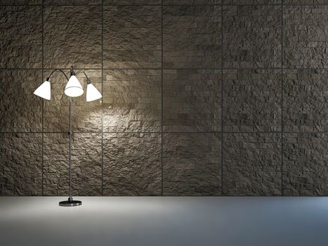 Empty room with lamp near the wall