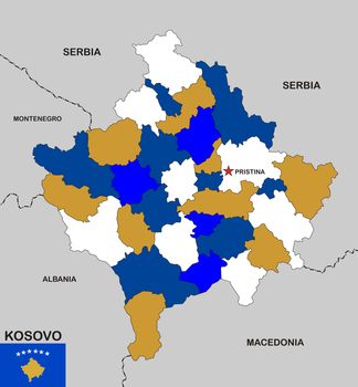 very big size kosovo political map with flag