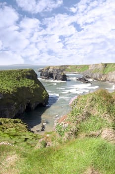 a view from the cliffs in Ballybunion county Kerry Ireland of the Virgin rock and coast