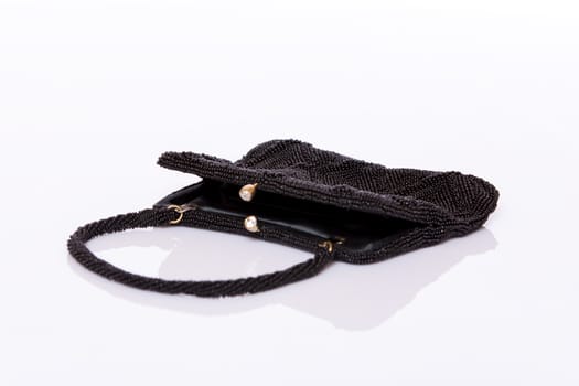 Small handmade elegant lady black handbag decorated