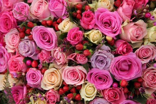 Bridal flower decorations in various shades of pink