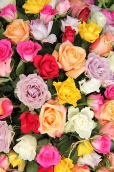 Mixed colored rose bouquet in bright colors